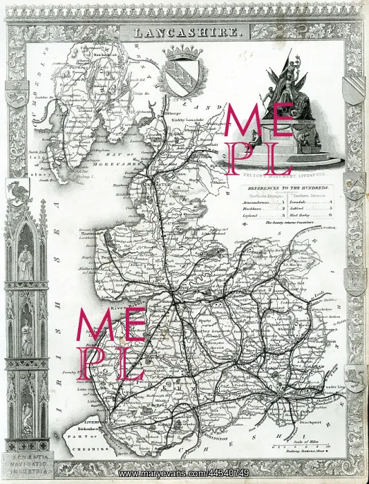 : 19th century Map of the county of Lancashire, England