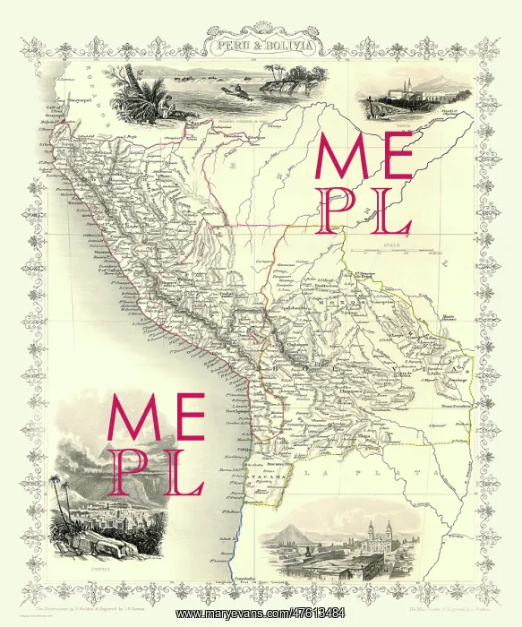 : 19th Century map of Peru and Bolivia : 19th Century map of Peru and Bolivia