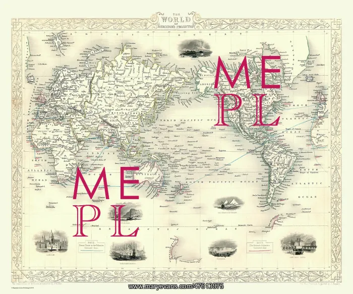 : 19th Century map of The World Mercators Projection : 19th Century map of The World Mercators Projection
