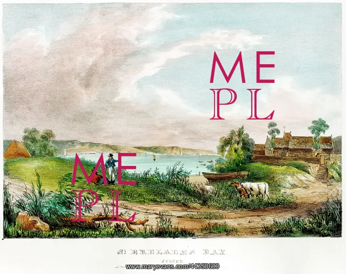 : 19th century view of St Brelades Bay, Jersey, Channel Island : 19th century view of St Brelades Bay, Jersey, Channel Island
