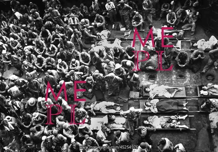 : 211 Japanese POWs on the deck of a landing craft : 211 Japanese POWs on the deck of a landing craft