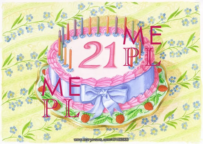 : 21st Birthday Cake on flower pattern cloth : 21st Birthday Cake on flower pattern cloth