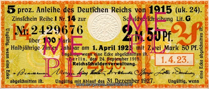 : 2.50 Reichsmark bond : 2.50 Reichsmark bond