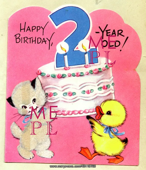  : 2nd Birthday Card, Kitten and Duckling