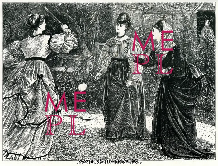 : 3 LADIES PLAY BATTLEDORE 1871 : 3 LADIES PLAY BATTLEDORE 1871