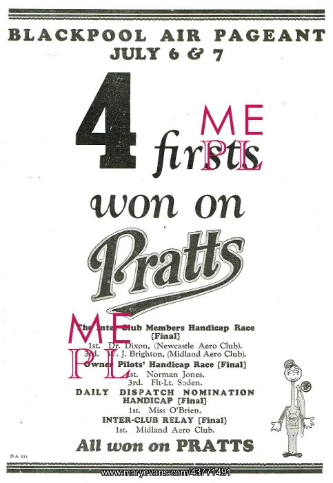 : 4 Firsts Won At Blackpool On Pratts Aviation Spirit : 4 Firsts Won At Blackpool On Pratts Aviation Spirit
