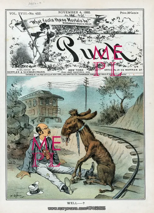 : Well - ?. Illustration shows David B. Hill and a donkey labeled NY Democracy : Well - ?. Illustration shows David B. Hill and a donkey labeled NY Democracy