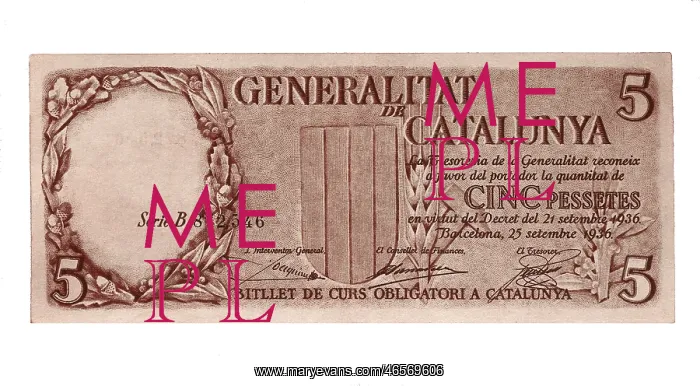 : 5 pesetas bill issued by the Generalitat of Catalunya : 5 pesetas bill issued by the Generalitat of Catalunya