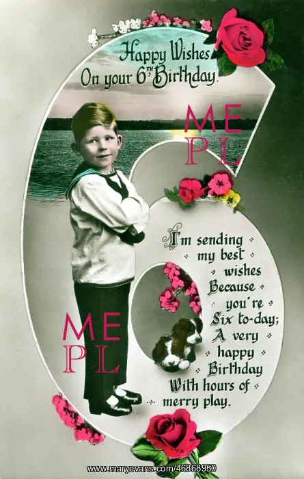 : 6th Birthday Greetings Postcard : 6th Birthday Greetings Postcard