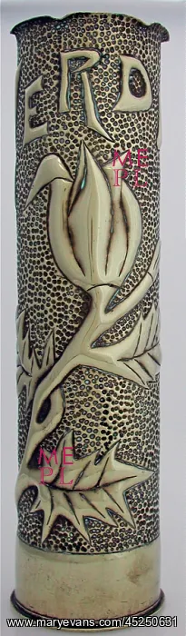 : 75 mm shellcase with an Art Deco design of floral embossing : 75 mm shellcase with an Art Deco design of floral embossing