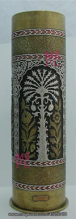 : 77 mm German engraved artillery shell case - Bezalel School : 77 mm German engraved artillery shell case - Bezalel School