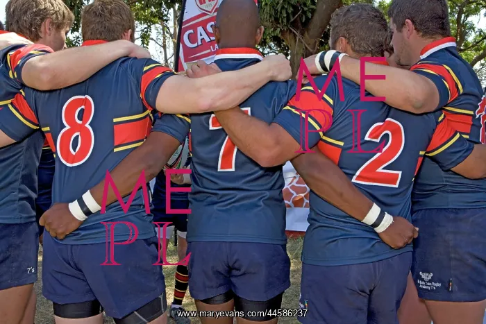 : A 7's team diring a half-time pep-talk during : A 7's team diring a half-time pep-talk during