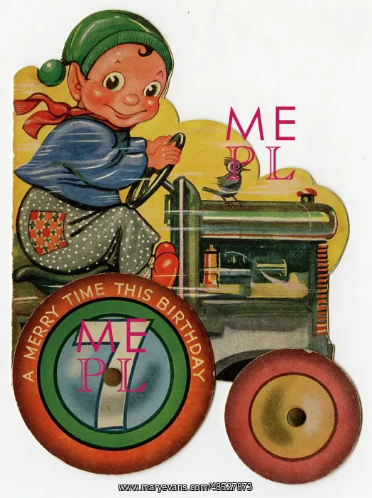  : 7th birthday card, boy on a tractor