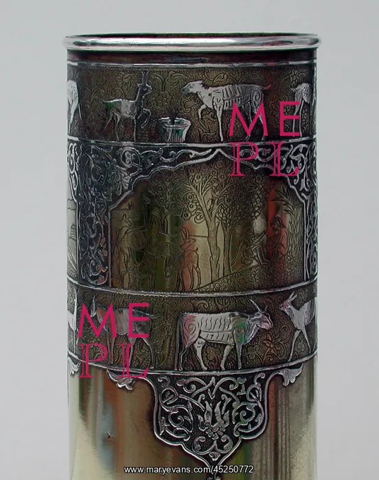 : 86 mm German engraved artillery shell case - Bezalel School : 86 mm German engraved artillery shell case - Bezalel School