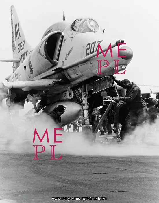 : An A-4F Skyhawk on the steam catapult aboard : An A-4F Skyhawk on the steam catapult aboard