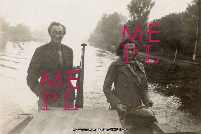 : A. P. Herbert on a riverboat with his daughter : A. P. Herbert on a riverboat with his daughter
