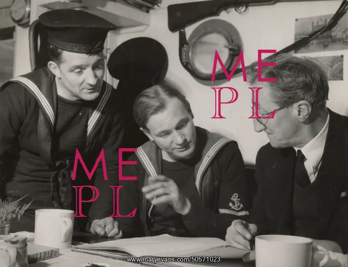 : A. P. Herbert on a riverboat plotting a route with the crew : A. P. Herbert on a riverboat plotting a route with the crew