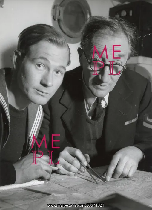 : A. P. Herbert on a riverboat plotting a route with the crew : A. P. Herbert on a riverboat plotting a route with the crew