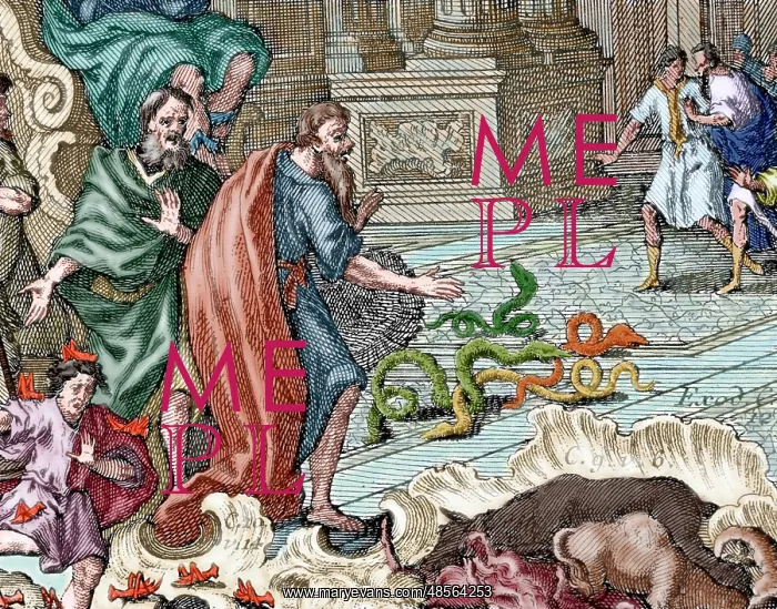 : Aaron throwing her stick, which became in serpent. Colored : Aaron throwing her stick, which became in serpent. Colored