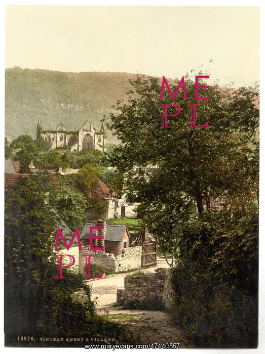 : Abbey and village, Tintern, England : Abbey and village, Tintern, England