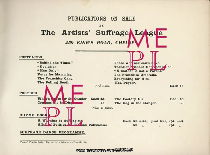 : A.B.C, Artist's Suffrage League Ad : A.B.C, Artist's Suffrage League Ad