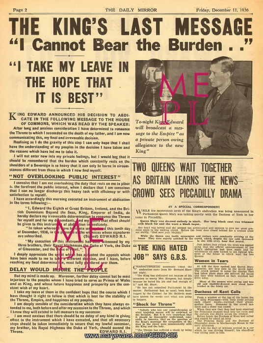 : Abdication of King Edward VIII : Abdication of King Edward VIII