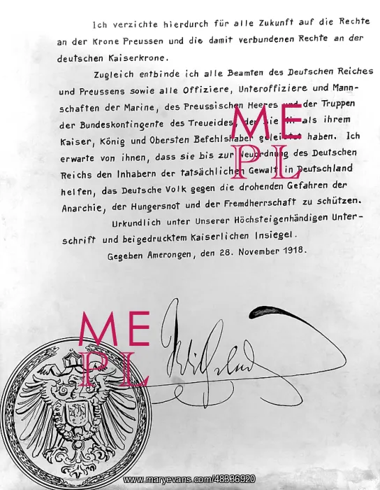 : Abduction certificate of Emperor Wilhelm II, 1918 : Abduction certificate of Emperor Wilhelm II, 1918