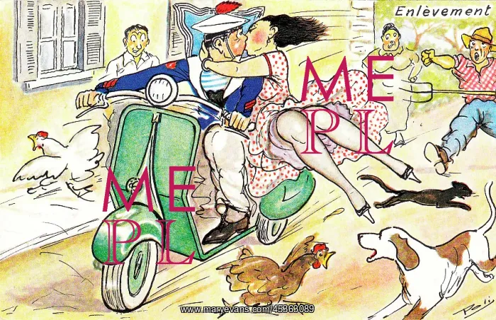 : Abduction scene on a comic French postcard : Abduction scene on a comic French postcard