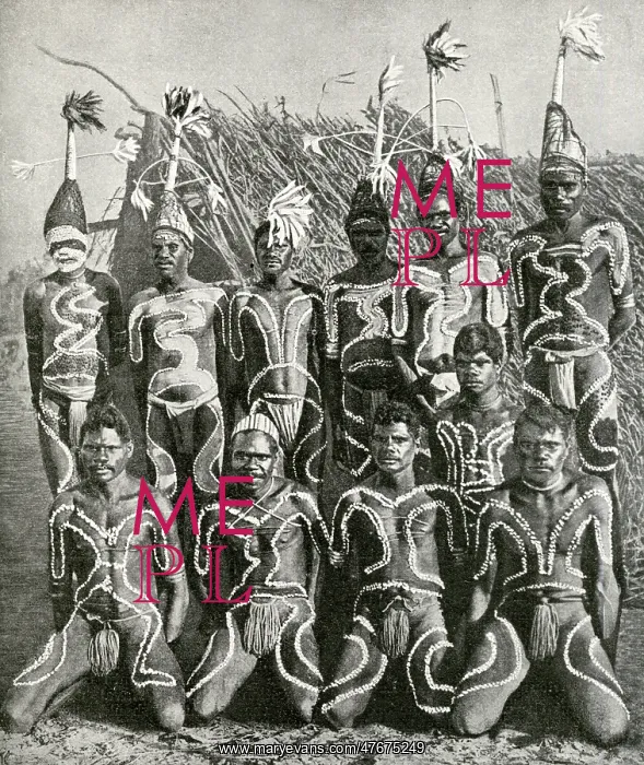 : Aboriginal tribesmen in totem attire, Australia : Aboriginal tribesmen in totem attire, Australia