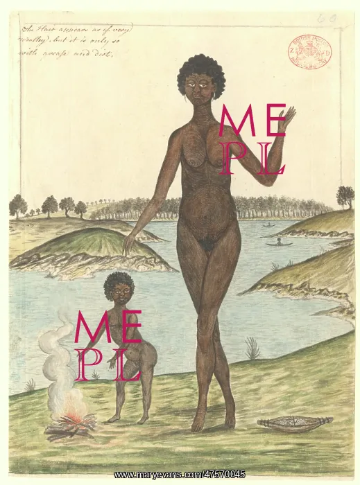 : Aboriginal woman and child by a fire : Aboriginal woman and child by a fire