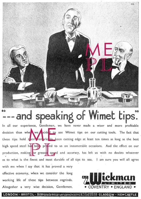 : A.C. Wickman Wimet Machine Tools & Tool Tips 1943 : A.C. Wickman Wimet Machine Tools & Tool Tips 1943