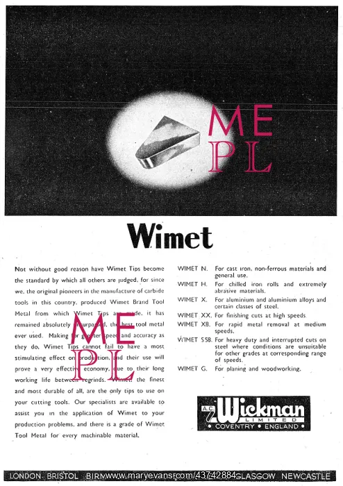 : A.C. Wickman Wimet Machine Tools & Tool Tips : A.C. Wickman Wimet Machine Tools & Tool Tips