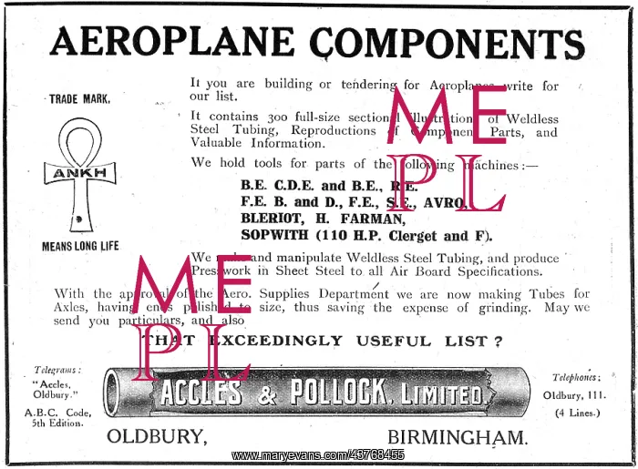 : Accles & Pollock Aeroplane Components : Accles & Pollock Aeroplane Components
