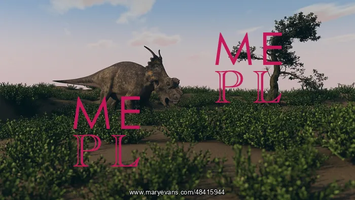 : Achelousaurus walking amongst swamp grass : Achelousaurus walking amongst swamp grass