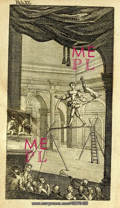  : Acrobat walking a tightrope on a stage