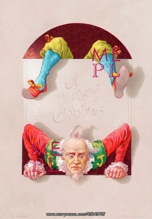 : Acrobatic clown on a Christmas card : Acrobatic clown on a Christmas card