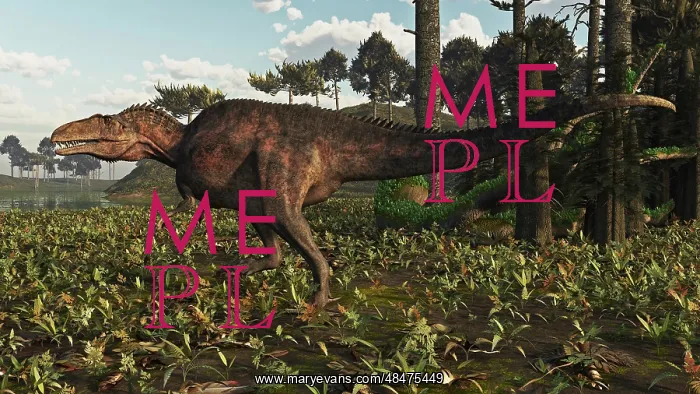 : Acrocanthosaurus dinosaur roaming a Cretaceous landscape : Acrocanthosaurus dinosaur roaming a Cretaceous landscape