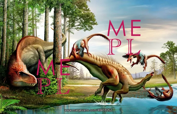 : An Acrocanthosaurus observes a Tenontosaurus being attacked : An Acrocanthosaurus observes a Tenontosaurus being attacked