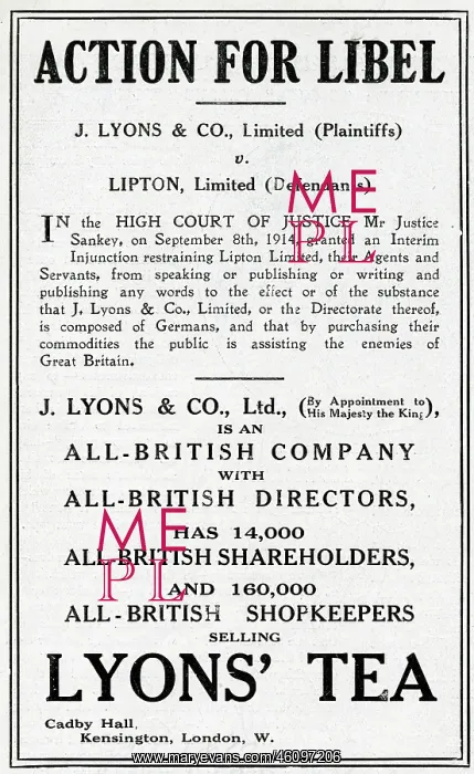 : Action for Libel, Lyons v Lipton, WW1 : Action for Libel, Lyons v Lipton, WW1