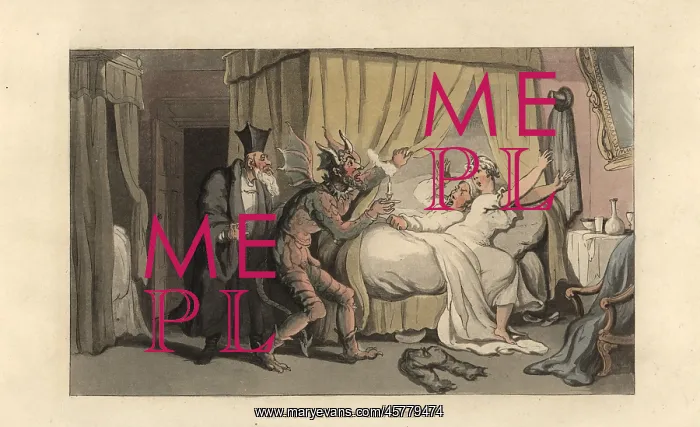 : Two actors in costume enter the wrong room in an inn : Two actors in costume enter the wrong room in an inn
