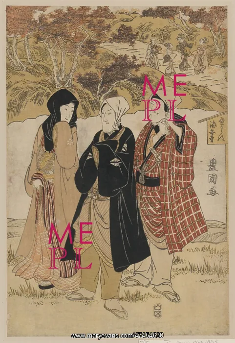 : Three actors gathering maple leaves at Kaian Temple : Three actors gathering maple leaves at Kaian Temple