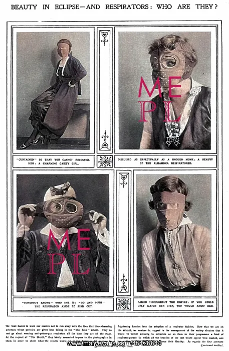: Actresses posing in gas masks, WW1 : Actresses posing in gas masks, WW1