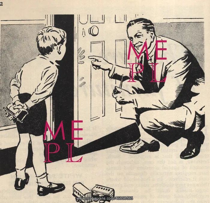 : Advertising - 1940's, father, son, handprints : Advertising - 1940's, father, son, handprints