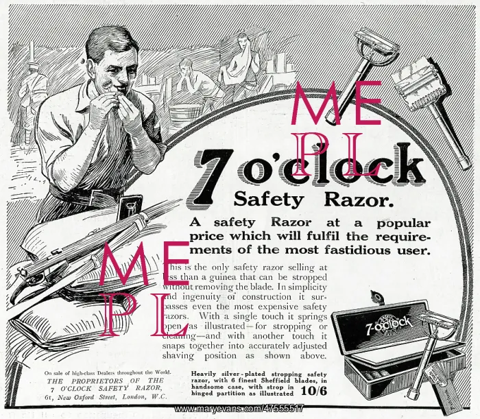: Advert for 7 o'clock safety razor 1915 : Advert for 7 o'clock safety razor 1915