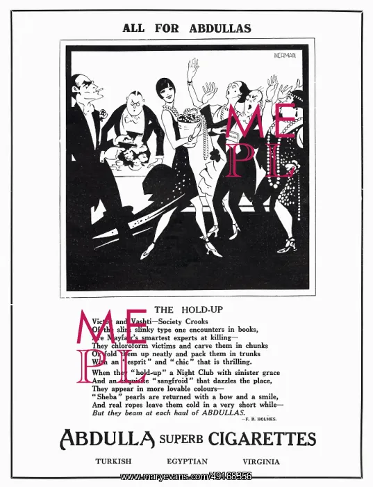 : Advert for Abdulla cigarettes by Nerman - The Hold Up 1927 : Advert for Abdulla cigarettes by Nerman - The Hold Up 1927