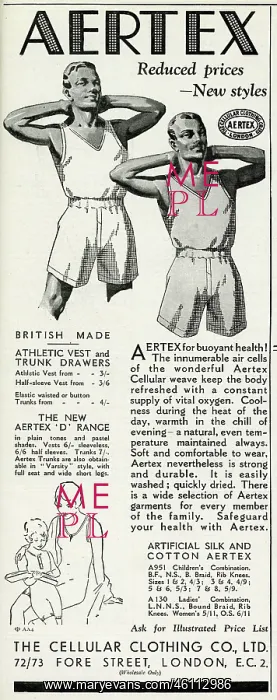 : Advert for Aertex athletic vest 1932 : Advert for Aertex athletic vest 1932