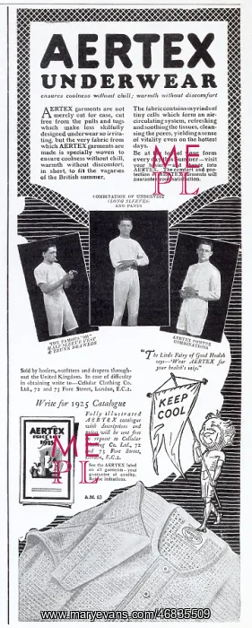 : Advert for Aertex men's underwear 1925 : Advert for Aertex men's underwear 1925