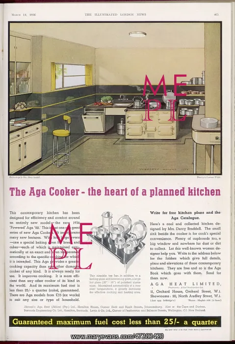 : ADVERT / AGA COOKER 1936 : ADVERT / AGA COOKER 1936