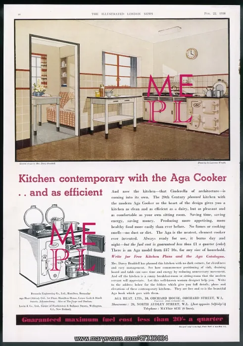 : ADVERT / AGA COOKER 1936 : ADVERT / AGA COOKER 1936