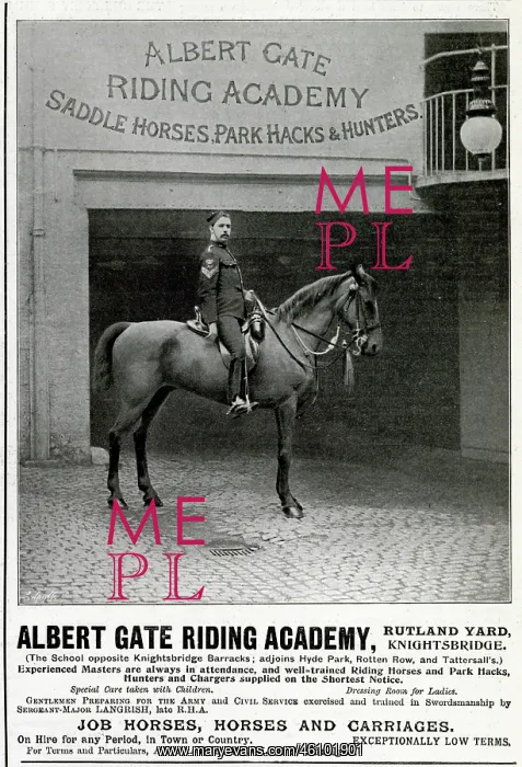 : Advert for Albert Gate Riding Academy 1900 : Advert for Albert Gate Riding Academy 1900